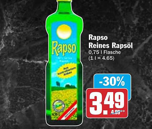 Rapso Reines Rapsöl 0,75 l Flasche