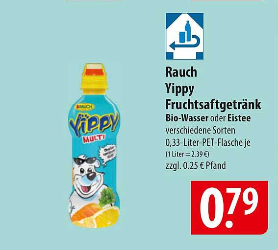 Rauch Yippy Fruchtsaftgetränk Bio-Wasser oder Eistee verschiedene Sorten 0,33-Liter-PET-Flasche