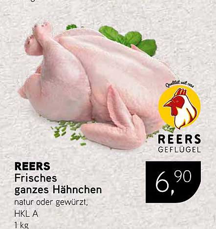 REERS Frisches ganzes Hähnchen, natur oder gewürzt, HKL A, 1 kg
