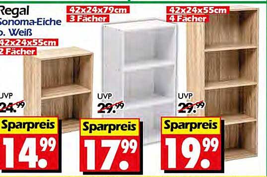 Regal Sonoma-Eiche, Weiß – 3 und 4 Fächer