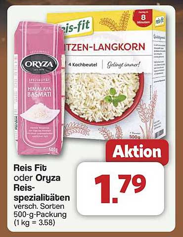 Reis Fit oder Oryza Reisspezialitäten 500-g-Packung