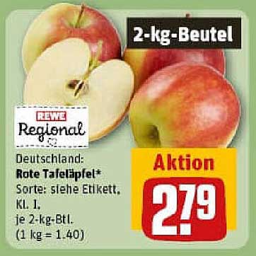 REWE Regional: Rote Tafeläpfel 2-kg-Beutel