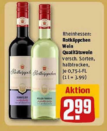 Rheinhessen: Rotkäppchen Wein Qualitätswein, verschiedene Sorten, halbtrocken, je 0,75-l-Fl.