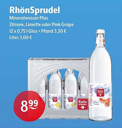 RhönSprudel Mineralwasser Plus Zitronen, Limette oder Pink Grape