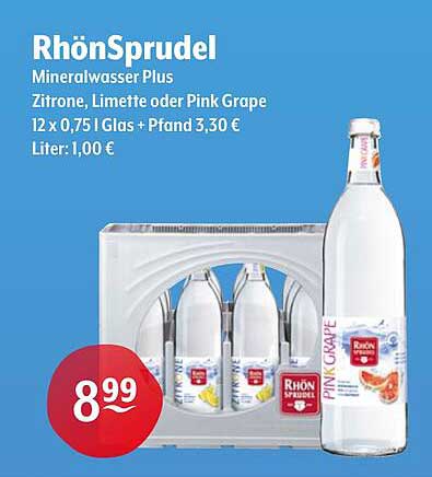 RhönSprudel Mineralwasser Plus - Zitronen, Limette oder Pink Grape