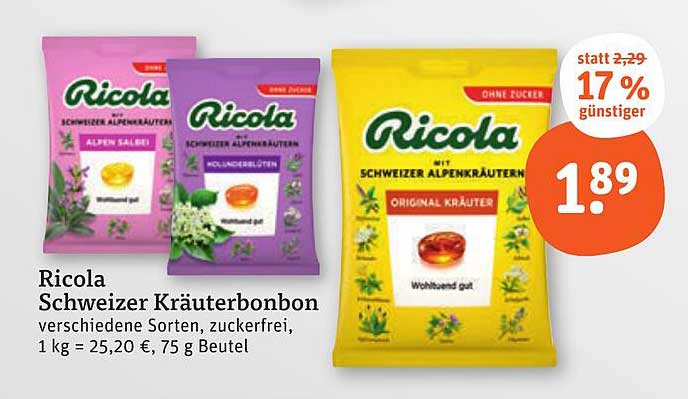 Ricola Schweizer Kräuterbonbon - verschiedene Sorten, zuckerfrei