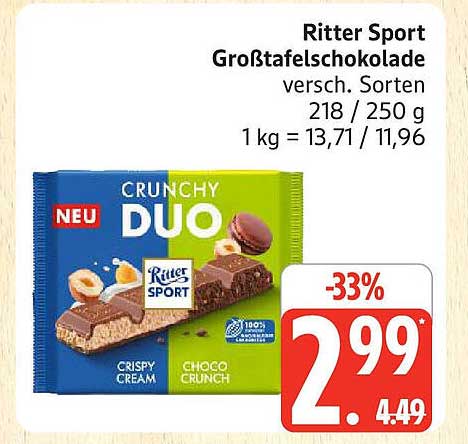 Ritter Sport Großtafelschokolade - Crunchy Duo