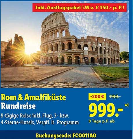 Rom & Amalfitküste Rundreise - 8 Tage zum Sonderpreis von 999 €