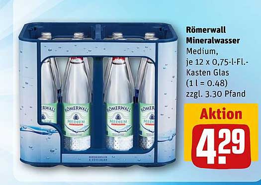 Römerwall Mineralwasser Medium, je 12 x 0,75-l-Fl.-Kasten Glas