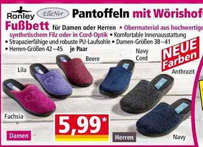 Ronley Pantoffeln mit Wörishof Fußbett für Damen und Herren