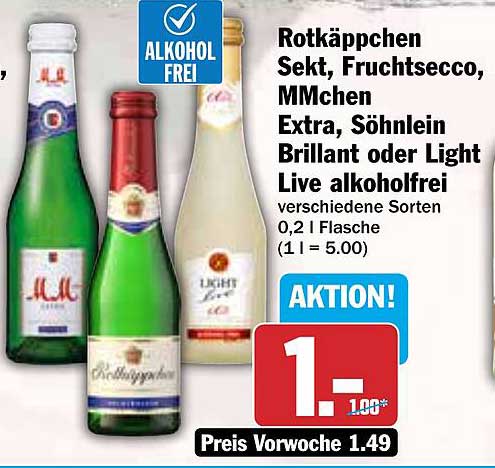 Rotkäppchen Sekt, Fruchtsecco, MMchen Extra, Söhnlein Brillant oder Light Live alkoholfrei