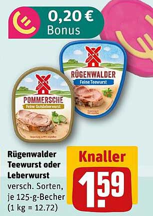 Rügener Teewurst oder Leberwurst - 125-g-Becher für nur 1,59 €