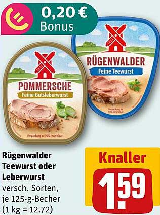 Rügenwalder Teewurst oder Leberwurst 125-g-Becher