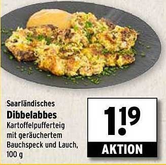 Saarländisches Dibbelabbes - Kartoffelpufferteig mit geräuchertem Bauchspeck und Lauch, 100 g