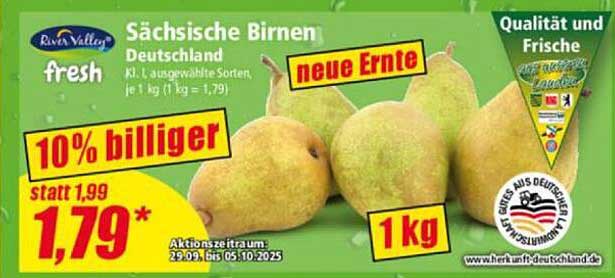 Sächsische Birnen, frisch und saftig - 1 kg für nur 1,79 €