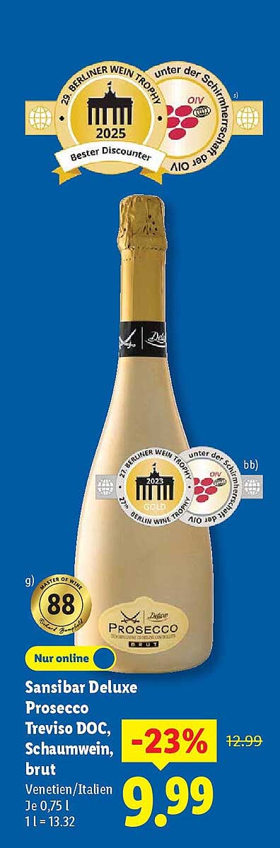 Sansibar Deluxe Prosecco Treviso DOC, Schaumwein, brut