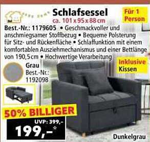 Schlafsessel - Dunkelgrau, ca. 101 x 95 x 88 cm
