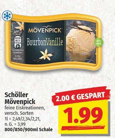 Schöller Mövenpick Bourbon Vanille Eis, 800/850/900ml Schale