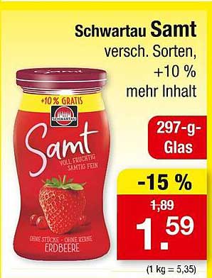 Schwartau Samt Erdbeere 297-g-Glas -15 %