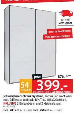Schwebetürenschrank Systema, Korpus und Front weiß matt