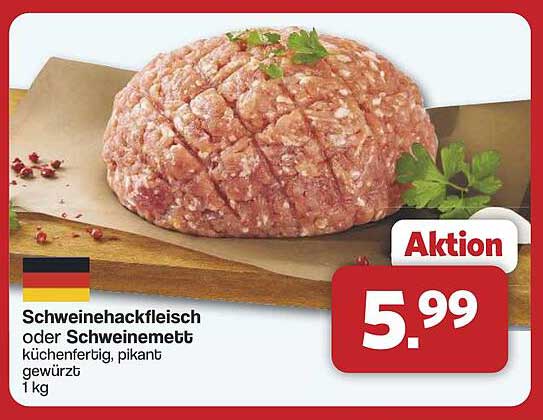 Schweinehackfleisch oder Schweinemett - küchenfertig, pikant gewürzt 1 kg