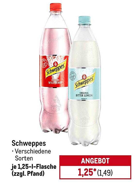Schweppes - Verschiedene Sorten je 1,25-l-Flasche (zzgl. Pfand)