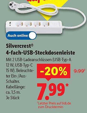 Silvercrest® 4-fach-USB-Steckdosenleiste