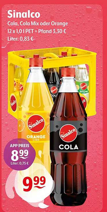 Sinalco Cola, Cola Mix oder Orange 12 x 1,0 l PET + Pfand 3,30 €