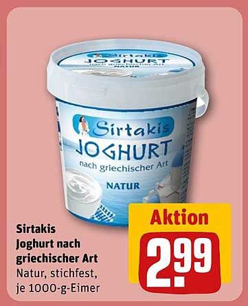 Sirtakis Joghurt nach griechischer Art, Natur, stichfest, je 1000-g-Eimer