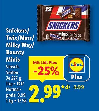 Snickers/Twix/Mars/Milky Way/Bounty Minis 12er-Pack
