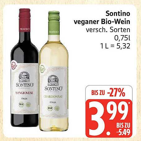 Sontino vegane Bio-Weine - verschiedene Sorten