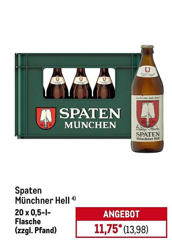 Spaten Münchner Hell 20 x 0,5-l-Flasche (zzgl. Pfand)