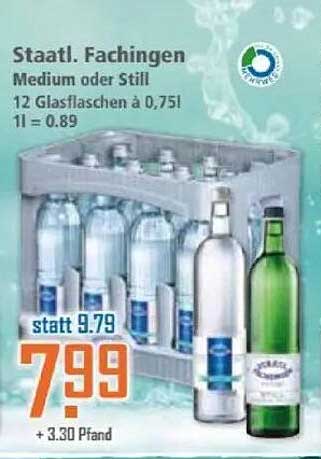 Staatl. Fachingen Mineralwasser – 12 Glasflaschen à 0,75 l für nur 7,99 €