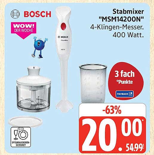 Stabmixer "MSM14200N" 4-Klingen-Messer. 400 Watt.