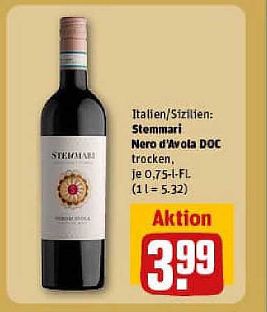 Stemmari Nero d'Avola DOC trocken, je 0,75-L-FL