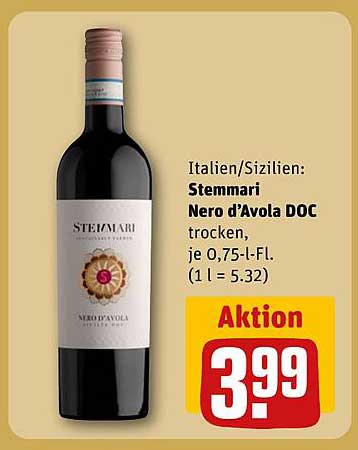 Stemmari Nero d'Avola DOC trocken, je 0,75-L-Fl.