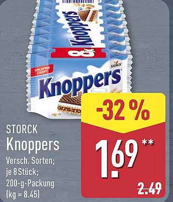 STORCK Knoppers - verschiedene Sorten; je 8 Stück; 200-g-Packung (kg = 8.45)