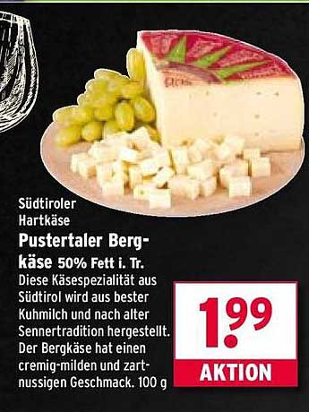 Südtiroler Hartkäse Pustertaler Bergkäse 50% Fett i. Tr.