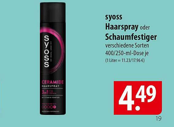 syoss Haarspray oder Schaumfestiger verschiedene Sorten 400/250-ml-Dose je