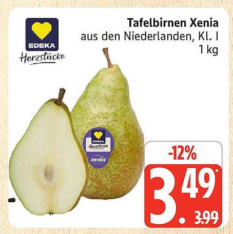 Tafelbirnen Xenia aus den Niederlanden, Kl. I, 1 kg