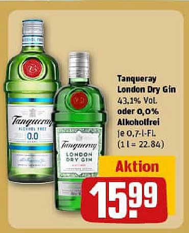 Tanqueray London Dry Gin 43,1% vol oder 0,0% alkoholfrei