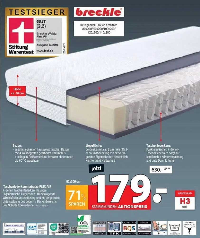 Taschenfederkernmatratze FLEX AIR 90x200 cm