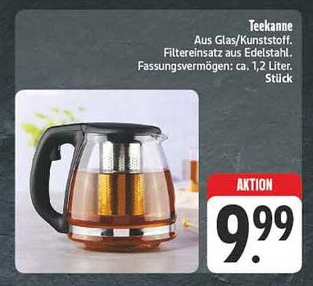 Teekanne aus Glas/Kunststoff mit Edelstahlfilter