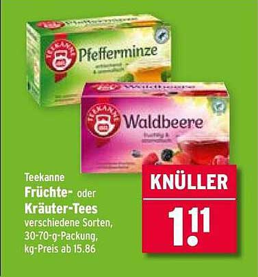 Teekanne Früchte- oder Kräuter-Tees, verschiedene Sorten, 30-70-g-Packung