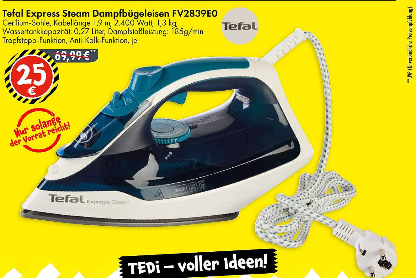 Tefal Express Steam Dampfbügeleisen FV2839E0