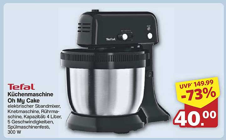 Tefal Küchenmaschine Oh My Cake - elektrischer Standmixer, Knetmaschine, Rührmaschine