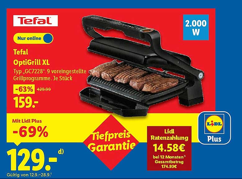 Tefal OptiGrill XL Typ GC7228 - 9 voreingestellte Grillprogramme