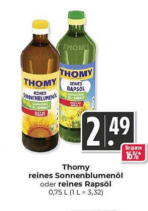 Thomy reines Sonnenblumenöl oder reines Rapsöl 0,75 L