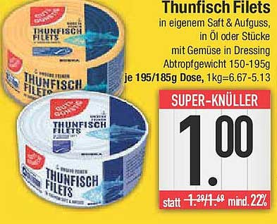 Thunfisch Filets in eigenem Saft & Aufguss