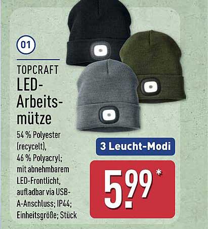 TOPCRAFT LED-Arbeitsmütze